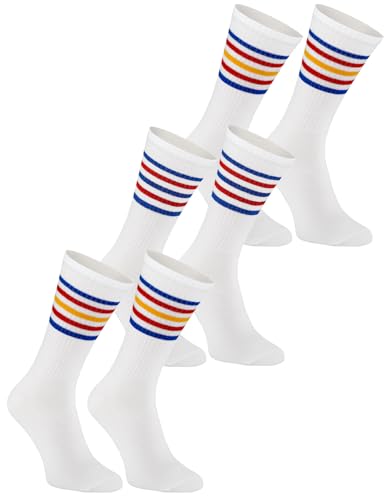 Rainbow Socks - Damen Herren Baumwolle Bequem Crew Socken - Weißen Retro Alltagssocken mit Streifen Set - 3 Paar - Größen 36-38 von Rainbow Socks