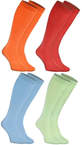 Rainbow Socks - Damen Herren Bunte Bambus Kniestrümpfe - 4 Paar - Orange Rot Blau Grün - Größen 44-46 von Rainbow Socks