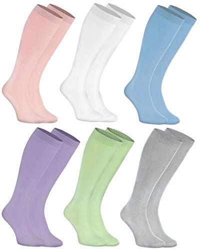 Rainbow Socks - Damen Herren Bunte Bambus Kniestrümpfe - 6 Paar - Rosa Weiß Blau Violett Grün Grau - Größen 39-41 von Rainbow Socks