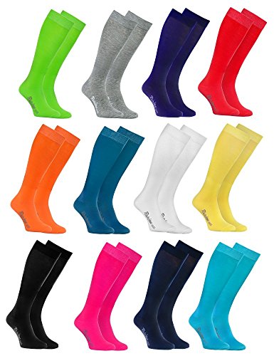 Rainbow Socks - Damen Herren Bunte Baumwolle Kniestrümpfe - 12 Paar - Weiß Grau Schwarz Türkis Blau Grün Blau Marino Rot Gelb Orange Rosa - Größen 44-46 von Rainbow Socks