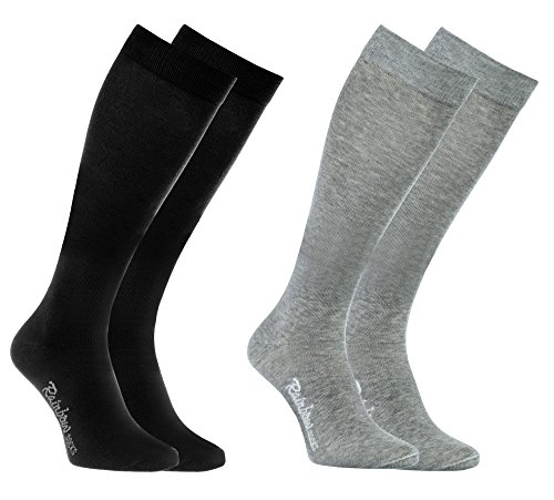 Rainbow Socks - Damen Herren Bunte Baumwolle Kniestrümpfe - 2 Paar - Schwarz Grau - Größen 36-38 von Rainbow Socks