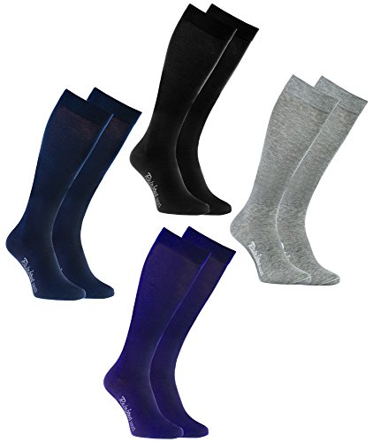 Rainbow Socks - Damen Herren Bunte Baumwolle Kniestrümpfe - 4 Paar - Schwarz Violet Grau Blau - Größen 44-46 von Rainbow Socks