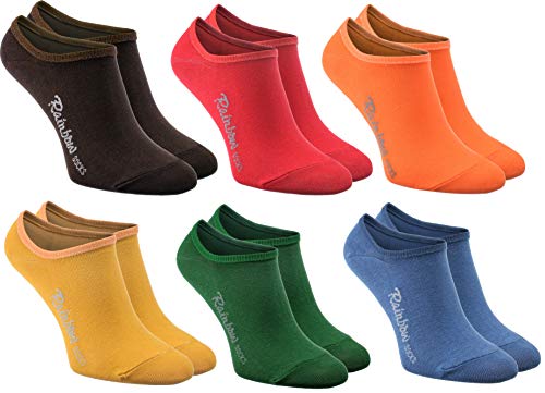 Rainbow Socks - Damen Herren - Bunte Füßlinge Unsichtbare Socken - 6 Paar - Braun Rot Orange Gelb Grün Marineblau - Größen 44-46 von Rainbow Socks