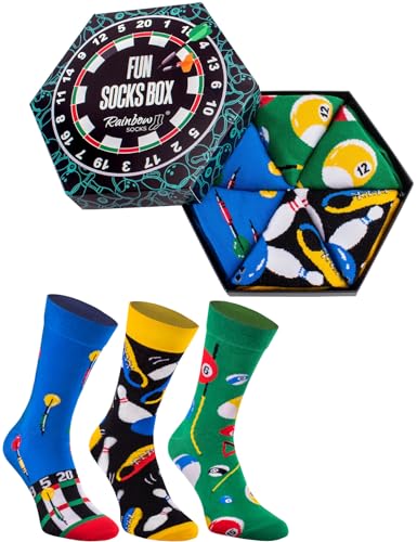 Rainbow Socks - Damen Herren Fun Socks Box Geschenk - 3 Paar - Billard Bowling Dart - Größen 36-40 von Rainbow Socks