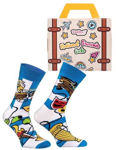 Rainbow Socks - Greece Socks in the suitcase - Damen Herren Griechenland Lustige Socken Koffer - 1 Paar - Größen EU 36-40 von Rainbow Socks