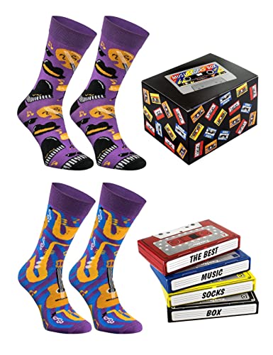 Rainbow Socks - Damen Herren Jazz Musik Lustige Geschenke Bunte Socken - 2 Paar - Musikinstrumente Sonnenbrille Zylinder Hut - Größen EU 36-41 von Rainbow Socks