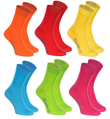 Rainbow Socks - Damen Herren Klassische Bunte Baumwolle Socken - 6 Paar - Orange Rot Gelb Grün Mer Grün - Größen 47-50 von Rainbow Socks