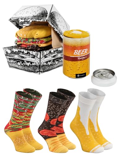 Rainbow Socks - Damen Herren Lustige Food Truck Box Geschenk - 3 Paar - Burger Bier - Größen 36-40 von Rainbow Socks