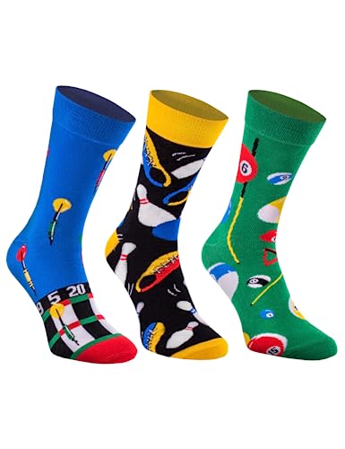 Rainbow Socks - Damen Herren Lustige Fun Socks - 3 Paar - Billard Bowling Dart - Größen 47-50 von Rainbow Socks