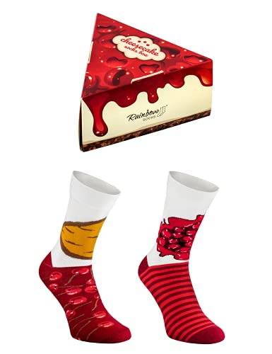 Rainbow Socks - Damen Herren Lustige Käsekuchen mit Kirschen Socken Geschenk 1 Paar von Rainbow Socks