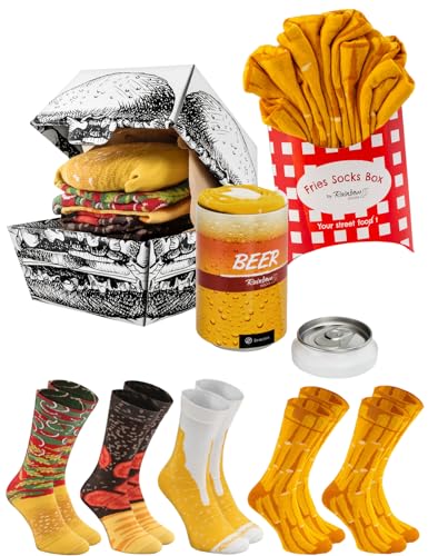 Rainbow Socks - Damen Herren Lustige Meal Socks Box Geschenk- 5 Paar - Pommes Frites Burger Bier - Größen 47-50 von Rainbow Socks