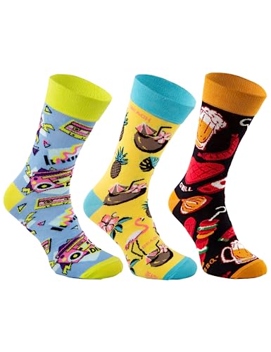 Rainbow Socks - Damen Herren Lustige Party Ankle Socken - 3 Paar - Flamingo Grill Disco - Größen 36-40 von Rainbow Socks