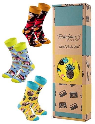 Rainbow Socks - Damen Herren Lustige Party Socken Box Geschenk - 3 Paar - Flamingo Grill Disco - Größen 36-40 von Rainbow Socks