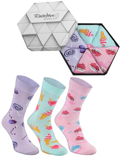 Rainbow Socks - Damen Herren Lustige Süssesten Socken Box - 3 Paar - Eis-Muster Muffins Lutschern - Größen 41-46 von Rainbow Socks