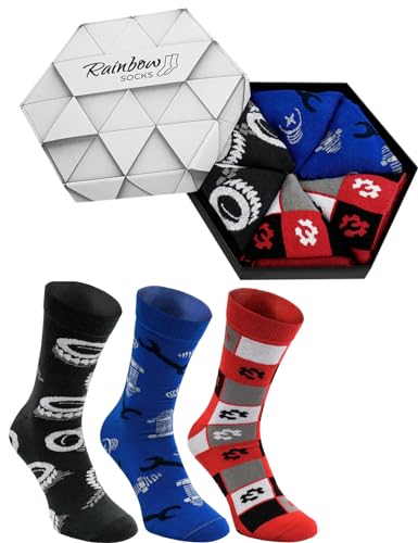 Rainbow Socks - Damen Herren Mechanic Socken Box Geschenk - 3 Paar - Größen 41-46 von Rainbow Socks