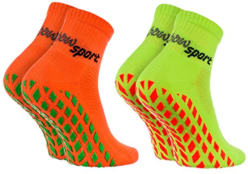 Rainbow Socks - Damen Herren Neon Sneaker Sport Stoppersocken - 2 Paar - Orange Grün - Größen 36-38 von Rainbow Socks