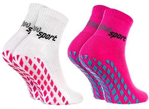 Rainbow Socks - Neo ABS Sport Socks - Damen Herren Neon Sneaker Sport Stopper Socken - 2 Paar - Rosa, Weiß + Rosa ABS - Größen 36-38 von Rainbow Socks