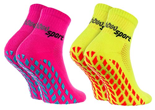 Rainbow Socks - Neo ABS Sport Socks - Damen Herren Neon Sneaker Sport Stopper Socken - 2 Paar - Rosa Gelb - Größen 39-41 von Rainbow Socks