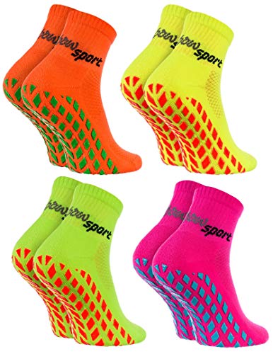Rainbow Socks - Neo ABS Sport Socks - Damen Herren Neon Sneaker Sport Stopper Socken - 4 Paar - Orange Grün Gelb Rosa - Größen 36-38 von Rainbow Socks
