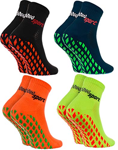 Rainbow Socks - Neo ABS Sport Socks - Damen Herren Neon Sneaker Sport Stopper Socken - 4 Paar - Schwarz Blau Orange Grün - Größen 36-38 von Rainbow Socks