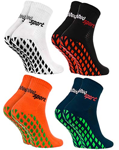 Rainbow Socks - Neo ABS Sport Socks - Damen Herren Neon Sneaker Sport Stopper Socken - 4 Paar - Weiß Schwarz Orange Blau - Größen 39-41 von Rainbow Socks