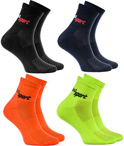 Rainbow Socks - Damen Herren Neon Sneaker Sportsocken - 4 Paar - Schwarz Blau Orange Grün - Größen 42-43 von Rainbow Socks