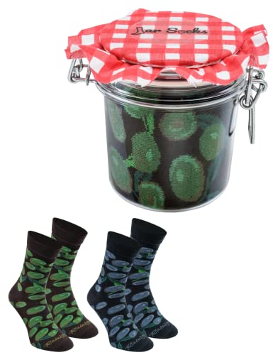 Rainbow Socks - Damen Herren - Oliven Socken im Glas - Geschenk Idee - 2 Paar - Grüne Oliven Schwarze Oliven - Größen 36-40 von Rainbow Socks