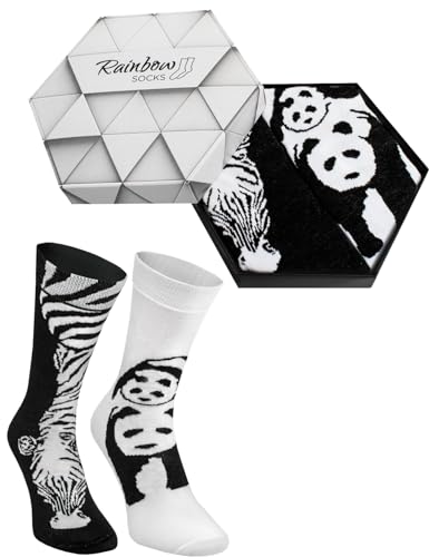 Rainbow Socks - Damen Herren Schwarz und Weiß Lustige Tiere Socken Box - 2 Paar - Panda Zebra - Größen 41-46 von Rainbow Socks