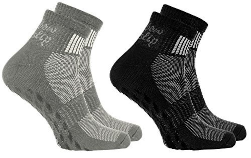 Rainbow Socks - Damen Herren Sneaker Baumwolle Antirutsch Sport Stoppersocken - 2 Paar - Schwarz Grau - Größen 47-50 von Rainbow Socks