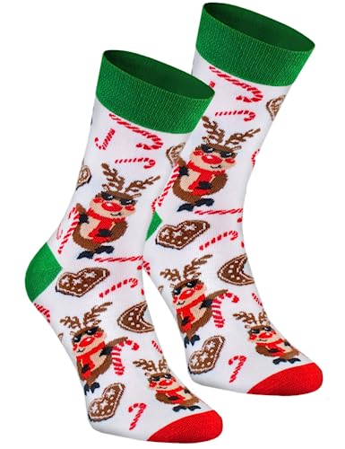 Rainbow Socks - Damen Herren Weihnachtssocken - Novelty Geschenk für Christmas - Rentier - 1 Paar - Größen EU 36-40 von Rainbow Socks