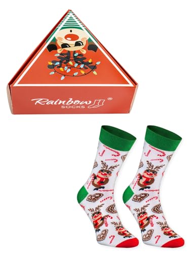 Rainbow Socks - Damen Herren Weihnachtssocken in einer Geschenkbox - Christmas Socks In Box - 1 Paar von Rainbow Socks