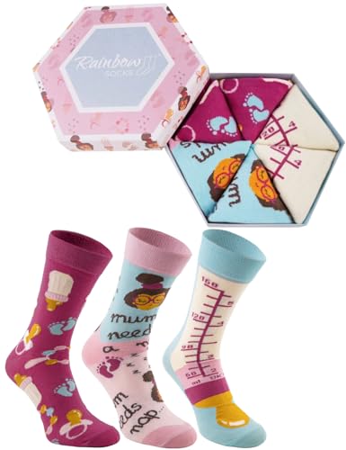 Rainbow Socks - Damen Lustige Baby Geborenes Socken Box Geschenk - 3 Paar - Mama Zitze Rosa Babyflasche - Größen 36-40 von Rainbow Socks