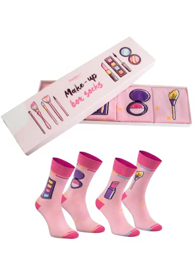 Rainbow Socks - Damen Mädchen Novelty Lustige Rosa Make Up Socken - Pink Make Up Socks Box - Lippenstift Make-up-Pinsel Schattenpalette - 2 Paar - Größen EU 41-46 von Rainbow Socks