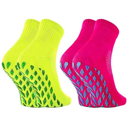 Rainbow Socks - Damen Neon Sneaker Sport Brokaten Stoppersocken- 2 Paar - Fuchsia Gelb - Größen 39-41 von Rainbow Socks