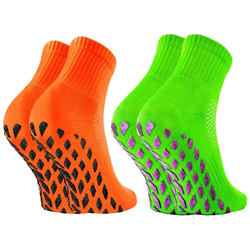 Rainbow Socks - Damen Neon Sneaker Sport Brokaten Stoppersocken - 2 Paar - Grün Orange - Größen 36-38 von Rainbow Socks