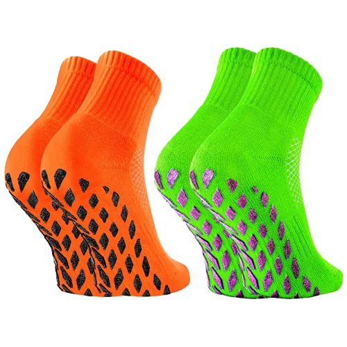 Rainbow Socks - Damen Neon Sneaker Sport Brokaten Stoppersocken- 2 Paar - Grün Orange - Größen 39-41 von Rainbow Socks