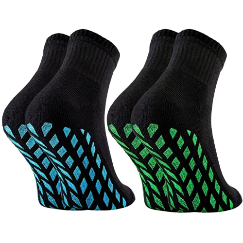 Rainbow Socks - Damen Neon Sneaker Sport Brokaten Stoppersocken - 2 Paar - Schwarz+Blau Grün ABS - Größen 36-38 von Rainbow Socks