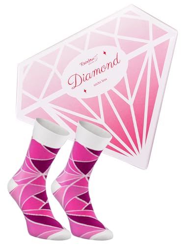 Rainbow Socks – Diamond Socks Box – Damen Rosa Diamond Socken – Novelty Geburtstagsgeschenke und Geschenk für Frauen Mädchen Großmütter und zum Valentinstag - 1 Paar - Größen 41-46 von Rainbow Socks