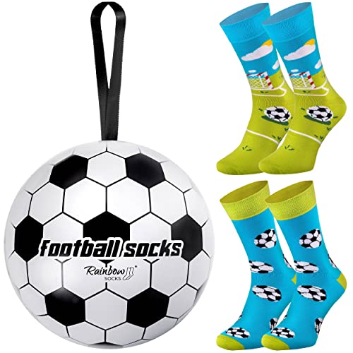 Rainbow Socks – Football Socks in a Ball - Damen Herren Fussball Geshenk Socken in Einem Ball - Novelty Geschenk für Fußballfans Fußballspieler und Trainer - 2 Paar - Größen 41-46 von Rainbow Socks