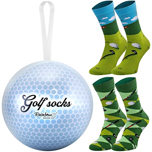 Rainbow Socks – Golf Socks in Ball - Golfball Mit Golfsocken Drin – Ein Geschenk Für Fans Von Golf, Renommierter Sportart, Eleganz Und Klasse – 2 Paar - Größen 41-46 von Rainbow Socks