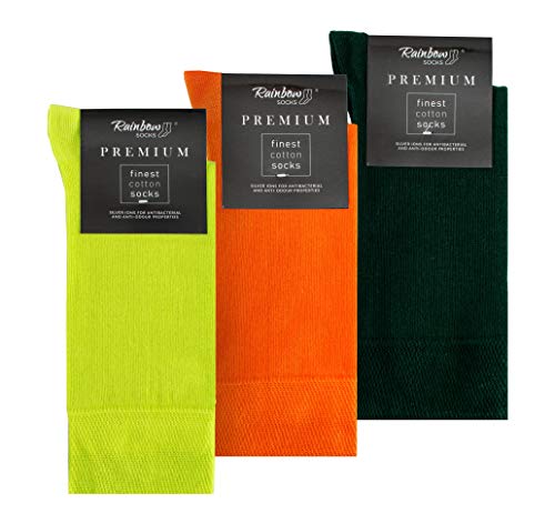 Rainbow Socks - Herren Premium Antibakterielle Business-Socken mit Silberionen - Zitronengelb Orange Flaschengrün - Größen 42-43 von Rainbow Socks