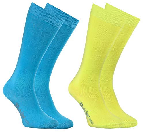 Rainbow Socks - Jungen Mädchen Baumwolle Kniestrümpfe - 2 Paar - Blau Gelb - Größen 24-29 von Rainbow Socks