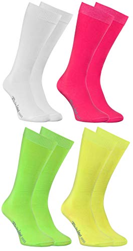 Rainbow Socks - Jungen Mädchen Baumwolle Kniestrümpfe - 4 Paar - Weiß Grün Rosa Gelb - Größen 24-29 von Rainbow Socks