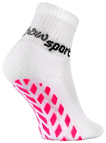 Rainbow Socks - Jungen Mädchen Neon Sneaker Sport Stoppersocken - 1 Paar - Weiß + Rosa ABS - Größen 24-29 von Rainbow Socks