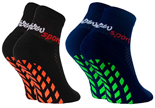 Rainbow Socks - Jungen Mädchen Neon Sneaker Sport Stoppersocken - 2 Paar - Schwarz Blau - Größen 24-29 von Rainbow Socks