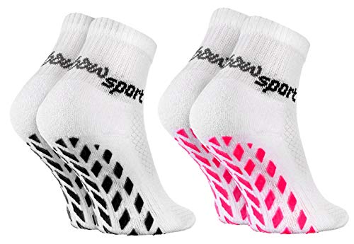 Rainbow Socks - Jungen Mädchen Neon Sneaker Sport Stoppersocken - 2 Paar - Weiß - Größen 30-35 von Rainbow Socks