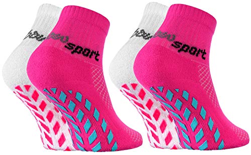 Rainbow Socks - Jungen Mädchen Neon Sneaker Sport Stoppersocken - 2 Paar - Weiß Rosa - Größen 24-29 von Rainbow Socks