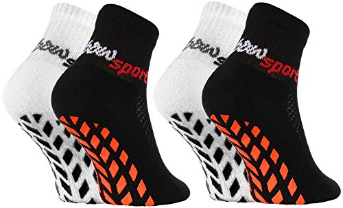Rainbow Socks - Jungen Mädchen Neon Sneaker Sport Stoppersocken - 2 Paar - Weiß Schwarz - Größen 24-29 von Rainbow Socks