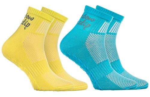 Rainbow Socks - Jungen Mädchen Sneaker Baumwolle Antirutsch Sport Stoppersocken - 2 Paar - Türkis Gelb - Größen 24-29 von Rainbow Socks