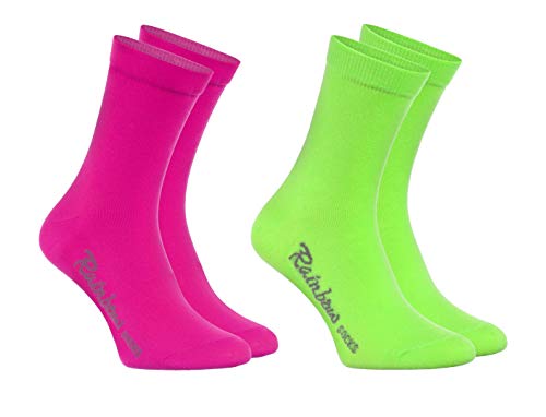 Rainbow Socks - Jungen und Mädchen Bunt Socken Baumwolle - 2 Paar Multipack - Grün Rosa - Größen 24-29 von Rainbow Socks